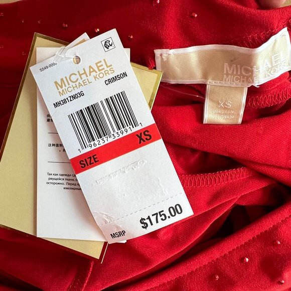 Michael Kors Women Studded Long-Sleeve Bodycon Dress XS Crimson Red - Picture 7 of 11